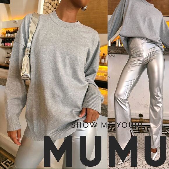 Show Me Your MuMu Classic M Crewneck Sweater Cuffed Sleeves Silver Metallic - Picture 2 of 14